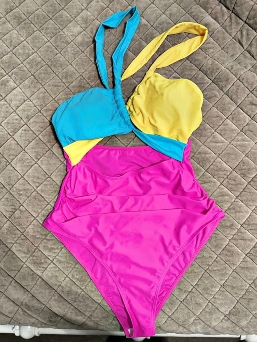 Color Block One-Piece Swimsuit in Pink & Yellow